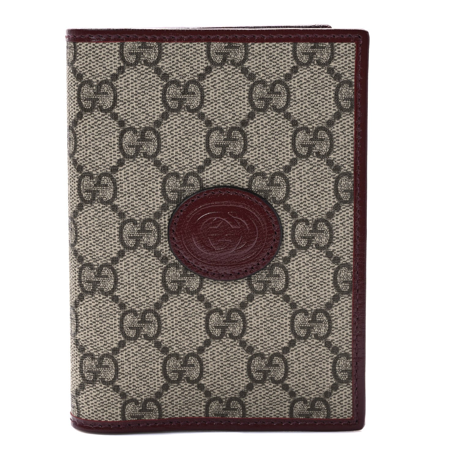Gucci GG Supreme Monogram Azalea Calfskin Retro Interlocking G Passport Case Beige Red 1 of 7