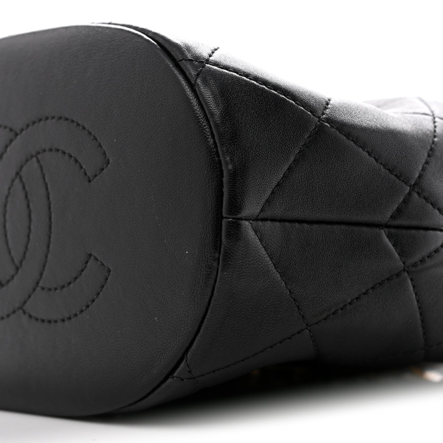 Chanel Shiny Lambskin Quilted Chain Is More Drawstring Bag Black 10 of 12
