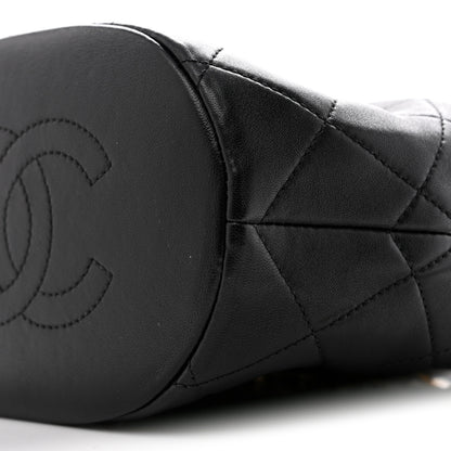 Chanel Shiny Lambskin Quilted Chain Is More Drawstring Bag Black 10 of 12