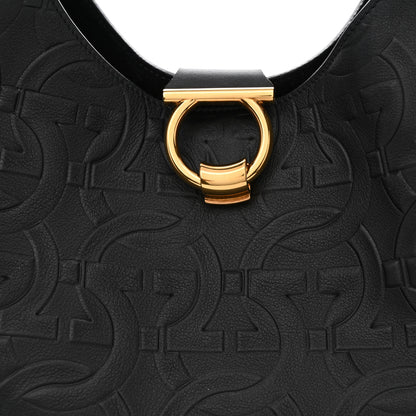 Salvatore Ferragamo Calfskin Embossed Gancini Margot Hobo Black 8 of 11