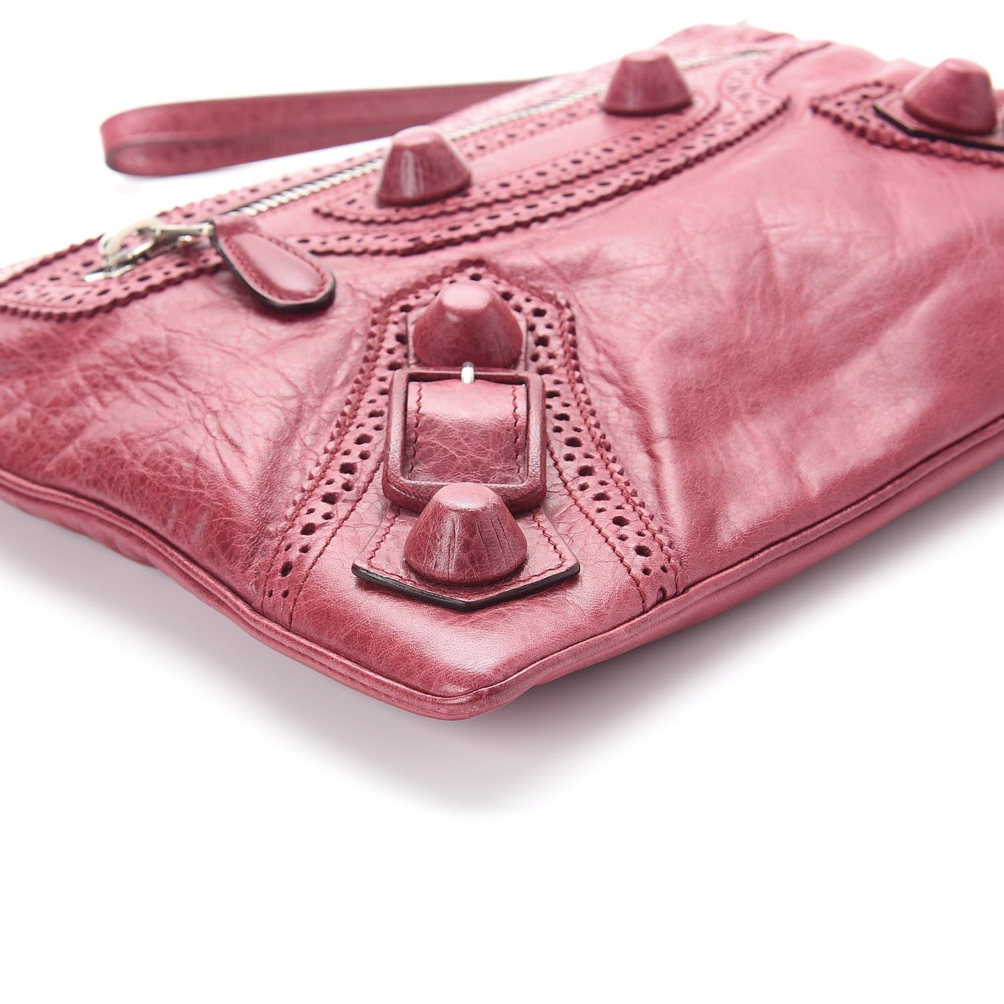 Agneau Giant Brogues Hardware Flat Handle Clutch Pourpre