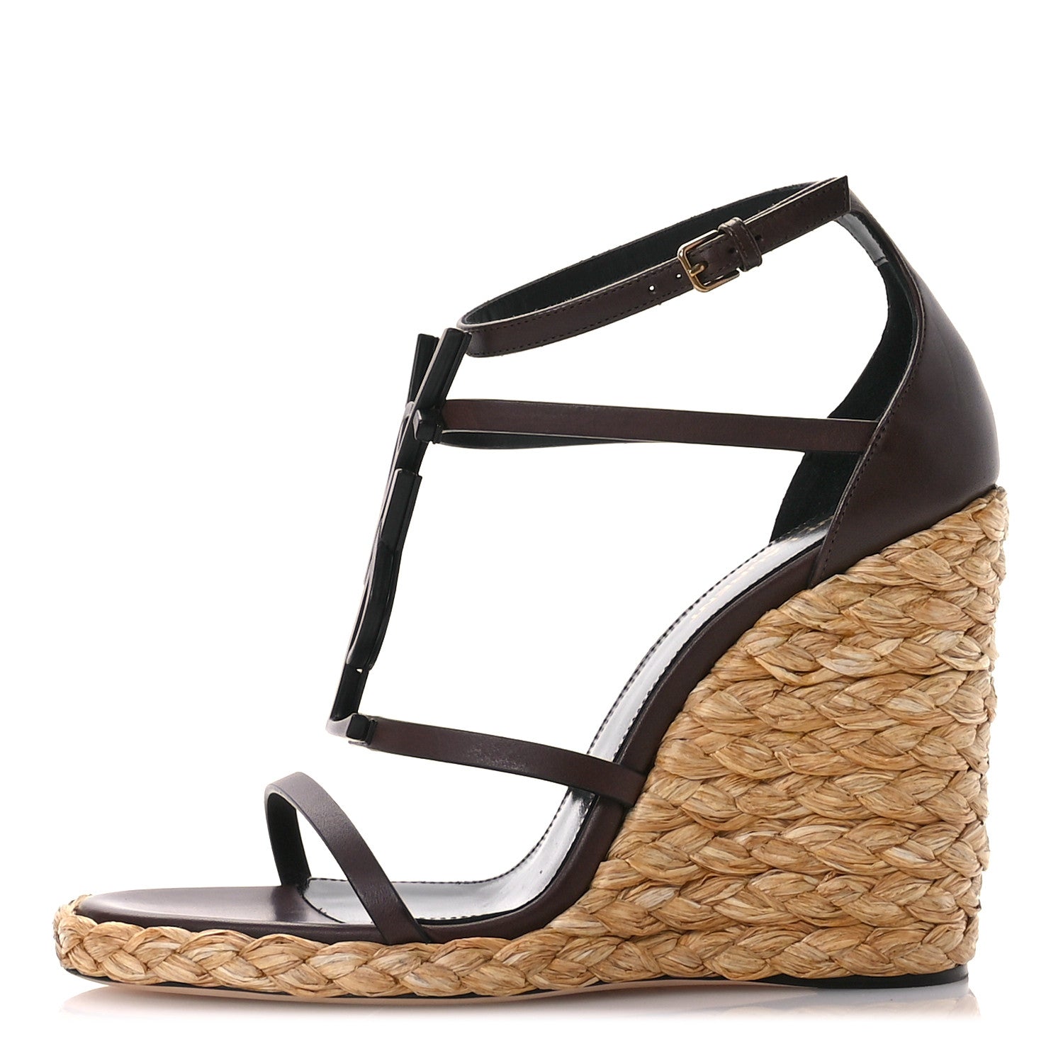 Saint Laurent Calfskin Cassandra 105 Espadrille Wedges 39 Chocolate 1 of 9