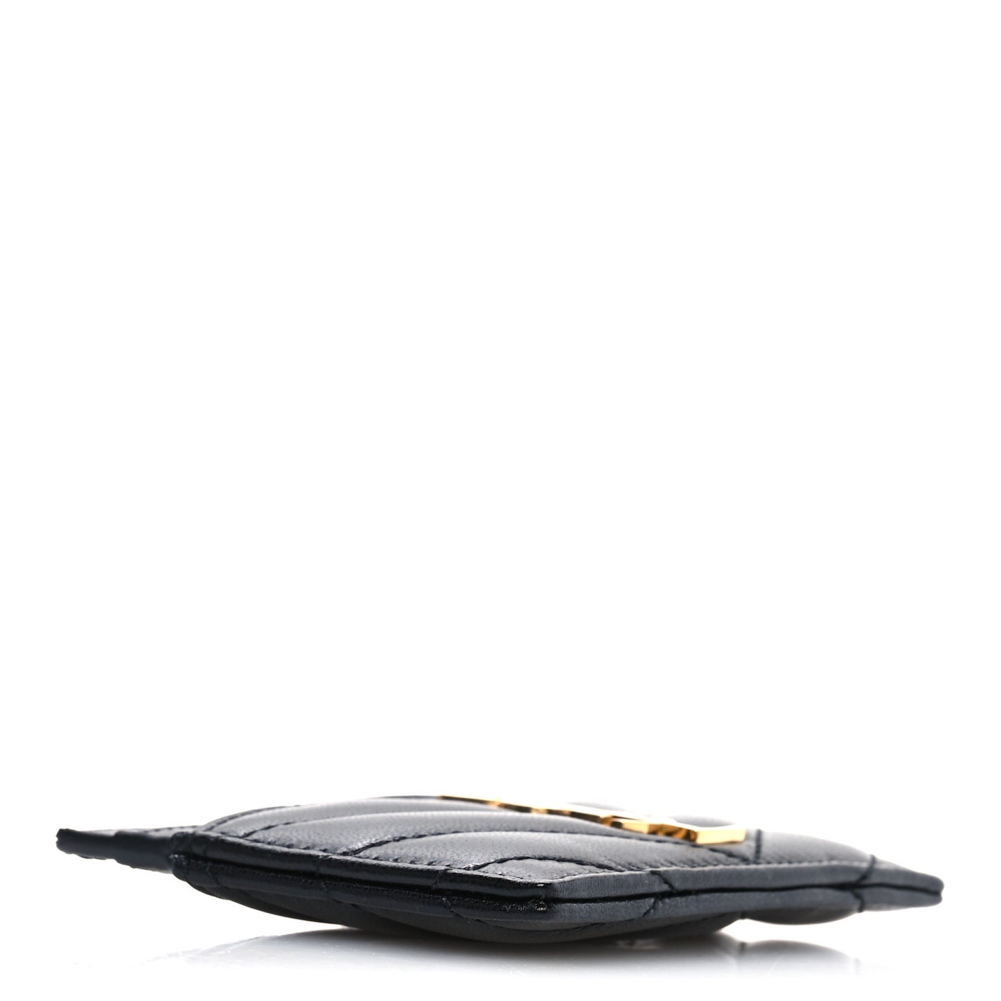 Lambskin Matelasse Chevron Monogram Credit Card Case Black