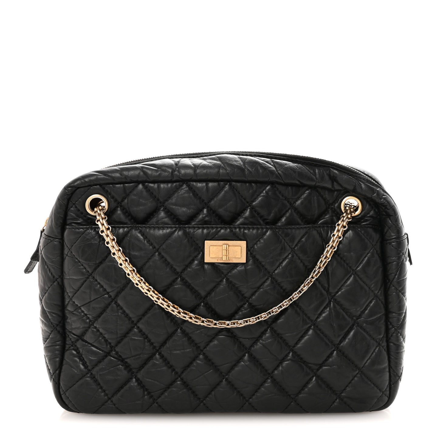 Aged Calfskin Quilted Large Reissue Camera Case Black