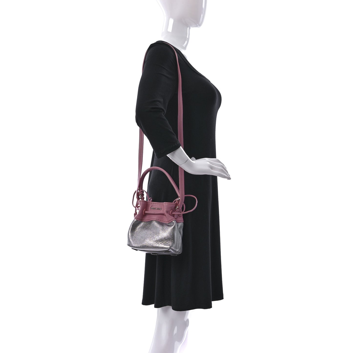 Goatskin Madras Bi-Color Bucket Bag Chrome Rosa