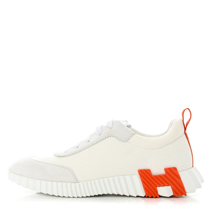 Hermes Technical Canvas Suede Goatskin Mens Bouncing Sneakers 44 White Orange 2 of 16