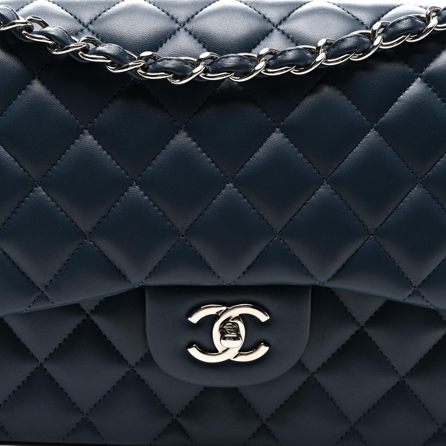 Lambskin Quilted Jumbo Double Flap Navy