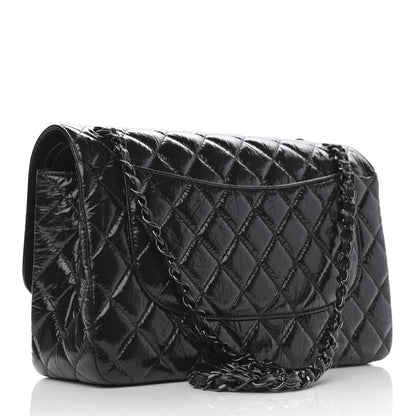 Chanel Shiny Distressed Calfskin Quilted Jumbo Double Flap So Black 3 of 11