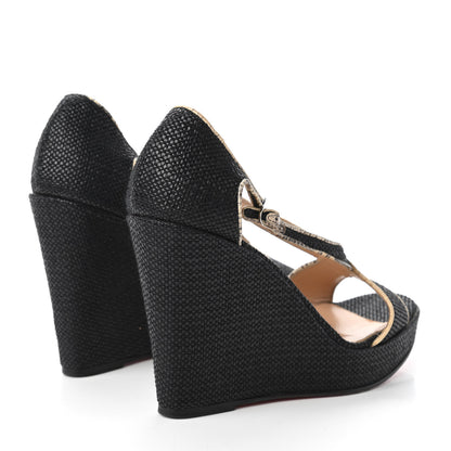 Christian Louboutin Raffia Platform Wedge Sandals 38.5 Black 4 of 7