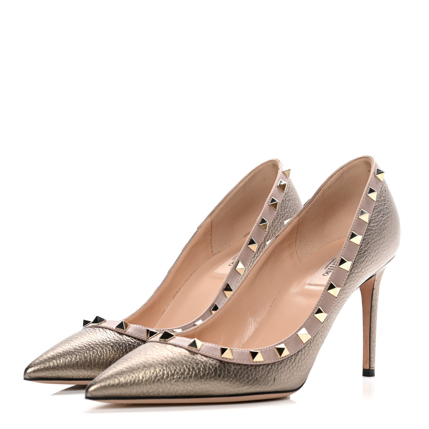 Valentino Garavani Metallic Pebbled Calfskin Rockstud 85mm Pumps 41 Sasso Poudre 3 of 10