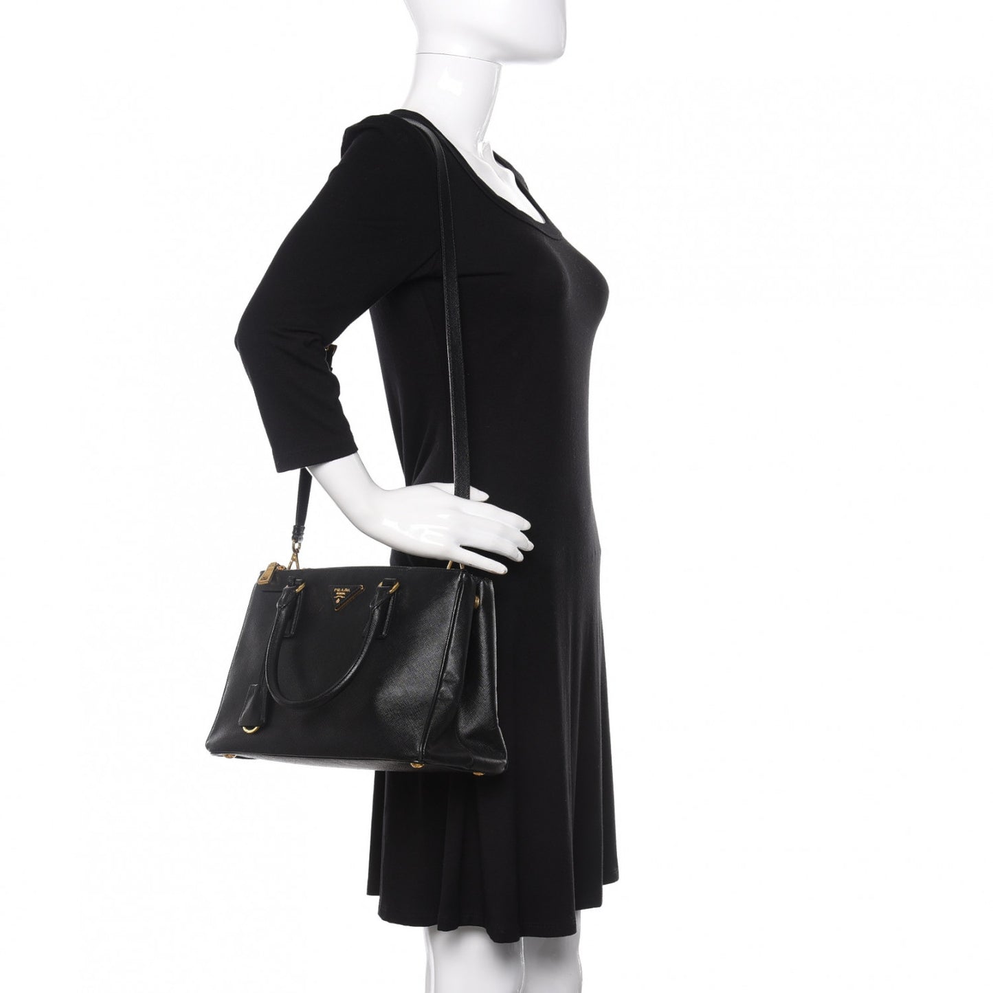 Saffiano Small Galleria Double Zip Tote Black