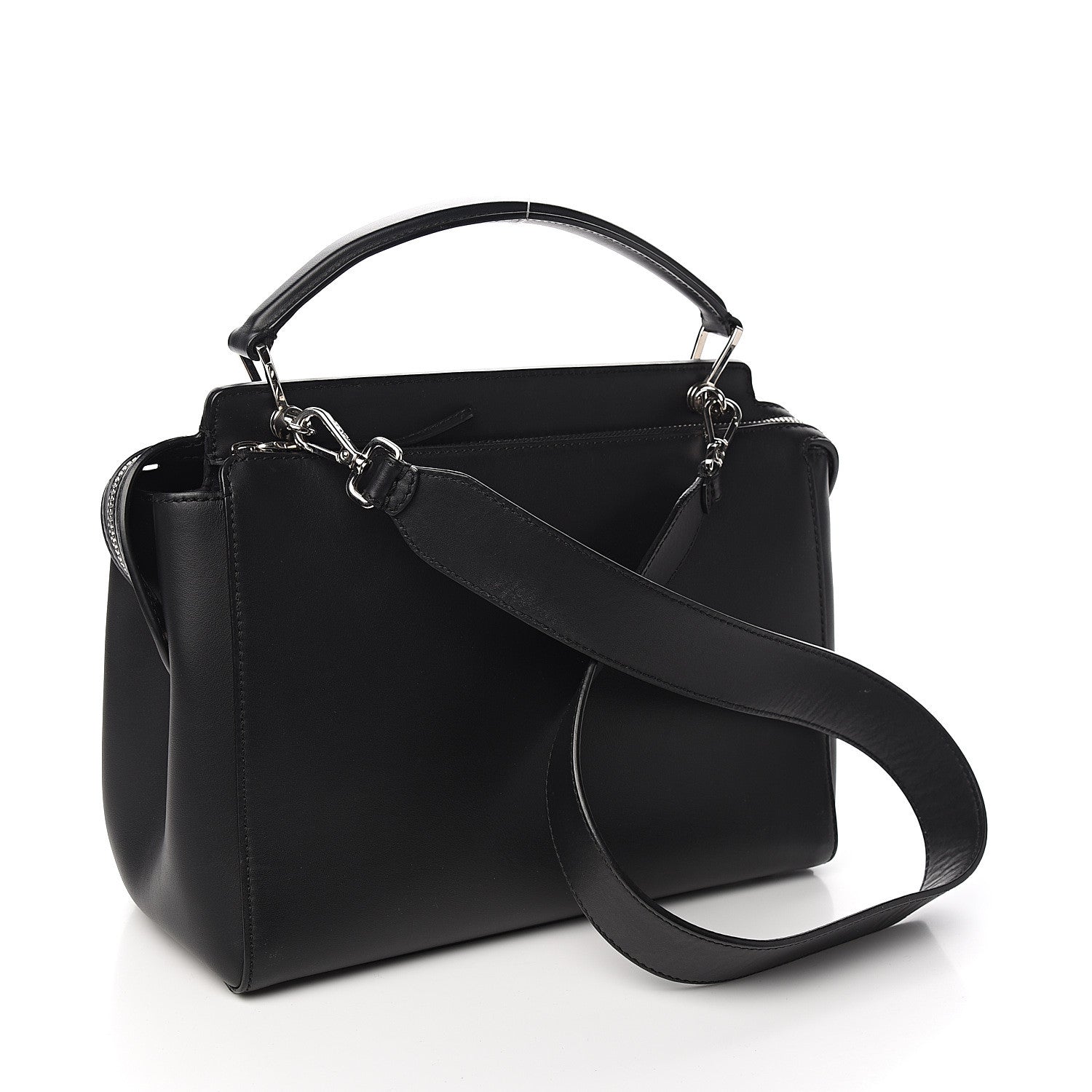 Fendi Vitello Baltico Dolce DotCom Satchel Black Blue Royal 2 of 12