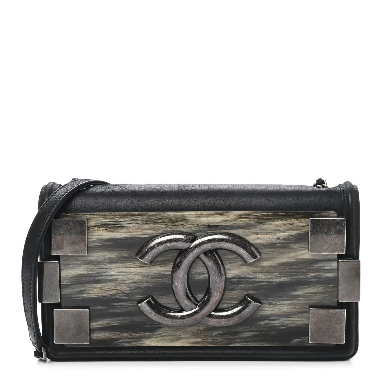 Iridescent Calfskin Marble Plexiglass Horizontal Boy Brick Flap Dark Khaki