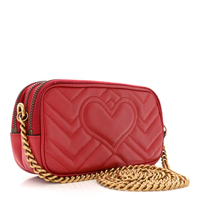 Gucci Calfskin Matelasse Mini GG Marmont Chain Crossbody Bag Hibiscus Red 3 of 12