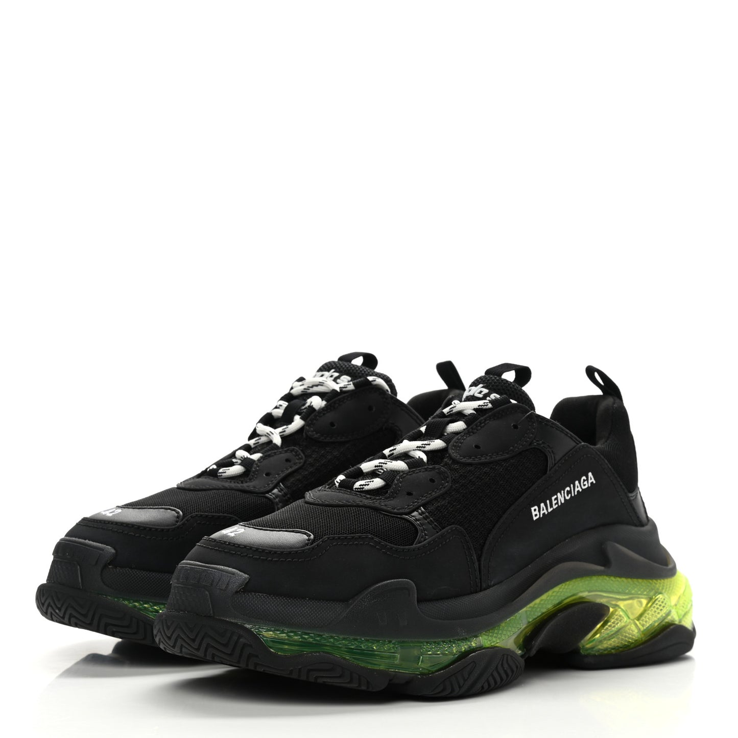 Fabric Mesh Clear Sole Mens Triple S Sneakers 42 Black Yellow Fluo