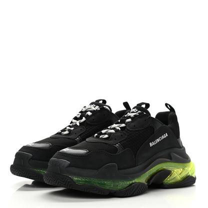 Balenciaga Fabric Mesh Clear Sole Mens Triple S Sneakers 42 Black Yellow Fluo 3 of 9