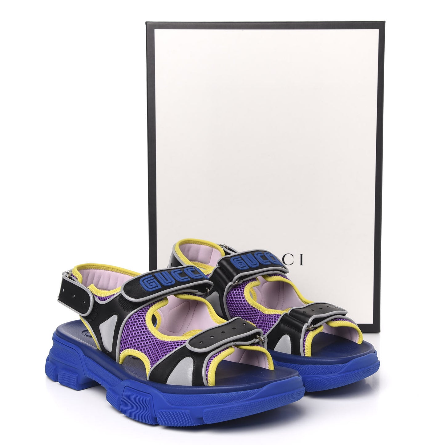 X SEGA Calfskin Mesh Mens Aguru Sandals 12 Black Blue Purple