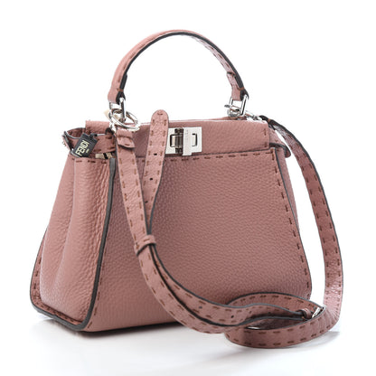 Fendi Cuoio Romano Selleria Bi-Color Mini Peekaboo Iconic Satchel English Rose Camelia 3 of 10