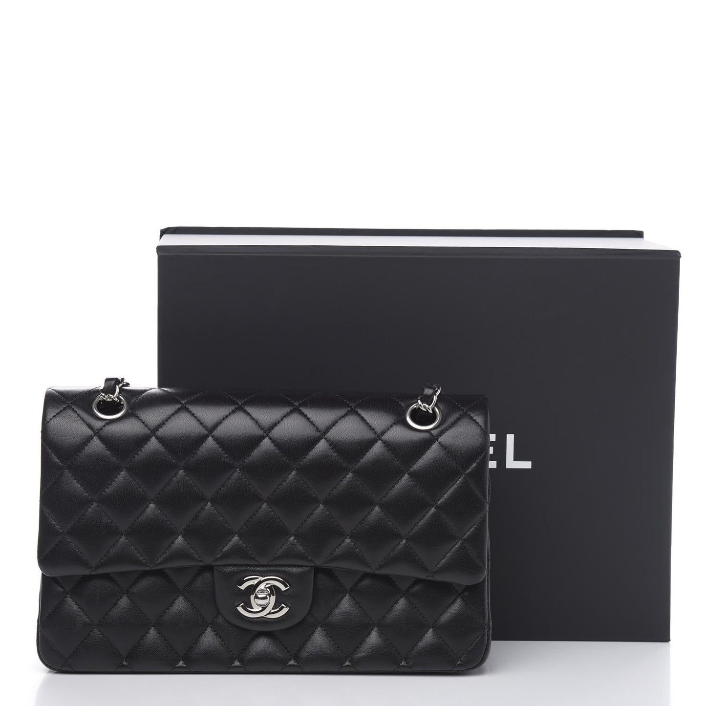 Lambskin Quilted Medium Double Flap Black