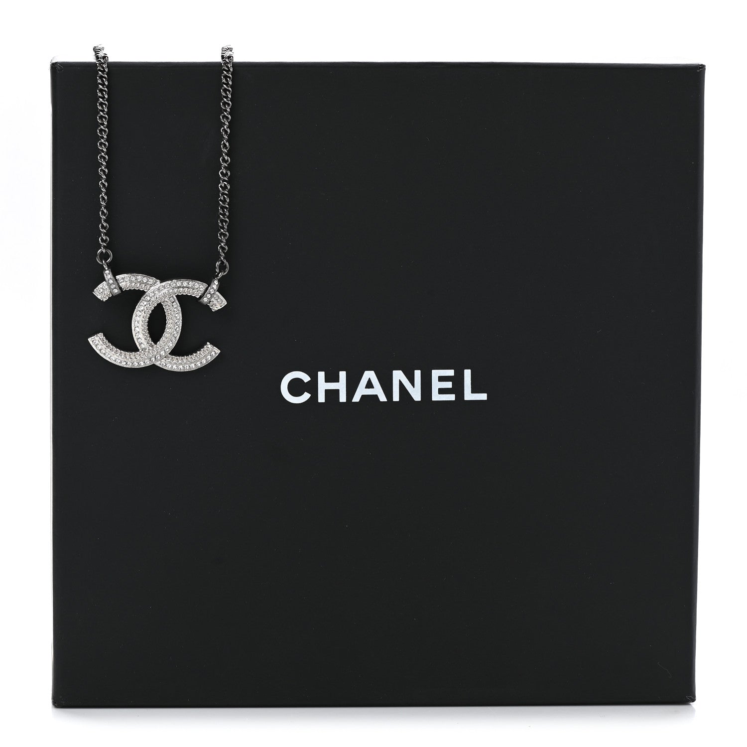 Chanel Crystal CC Pendant Necklace Silver 7 of 7