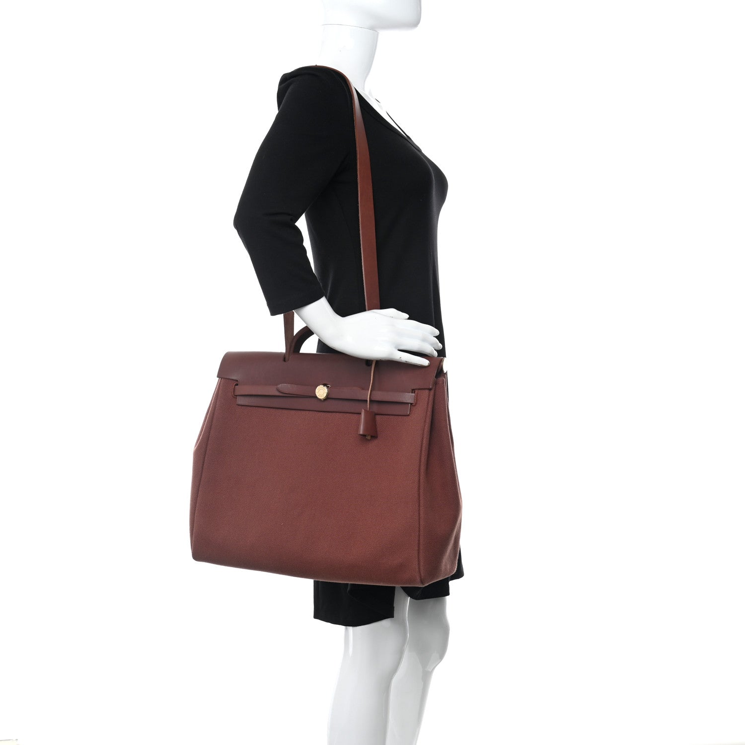 Hermes Toile Calfskin Herbag 39 GM Rouge H 2 of 11