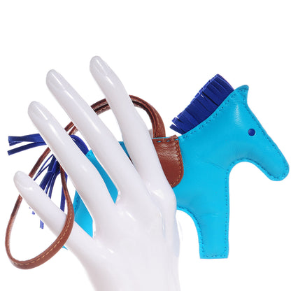 Hermes Milo Lambskin Grigri Rodeo Horse Bag Charm MM Bleu Azteque Bleu Electrique Fauve 2 of 6