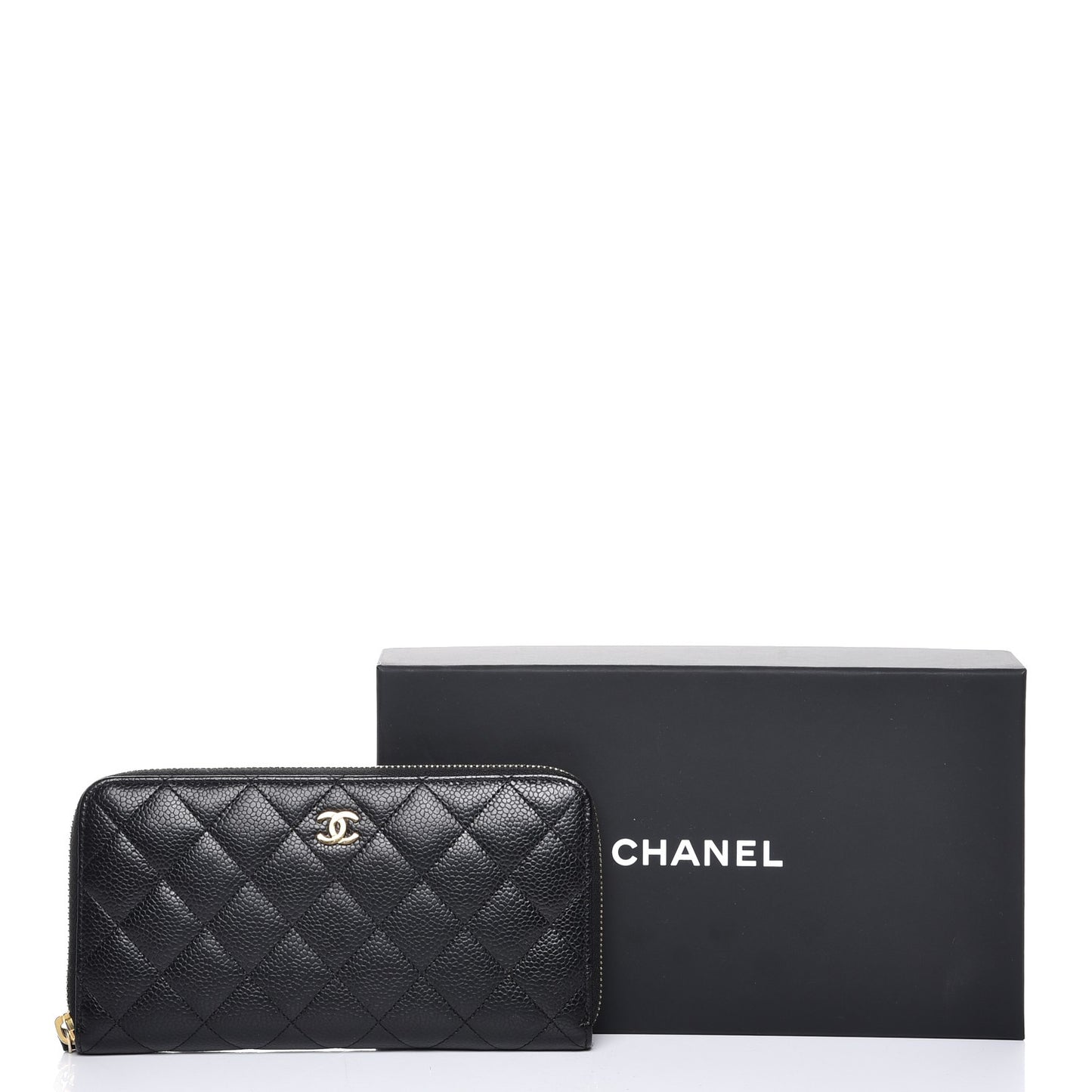 Caviar Quilted Large Gusset Zip Around Wallet Black