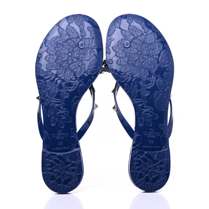 Valentino Garavani PVC Jelly Rockstud Bow Thong Sandals 39 Blu Delft 5 of 8