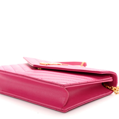 Saint Laurent Grain De Poudre Matelasse Chevron Monogram Envelope Chain Wallet Fresh Fuchsia 9 of 10