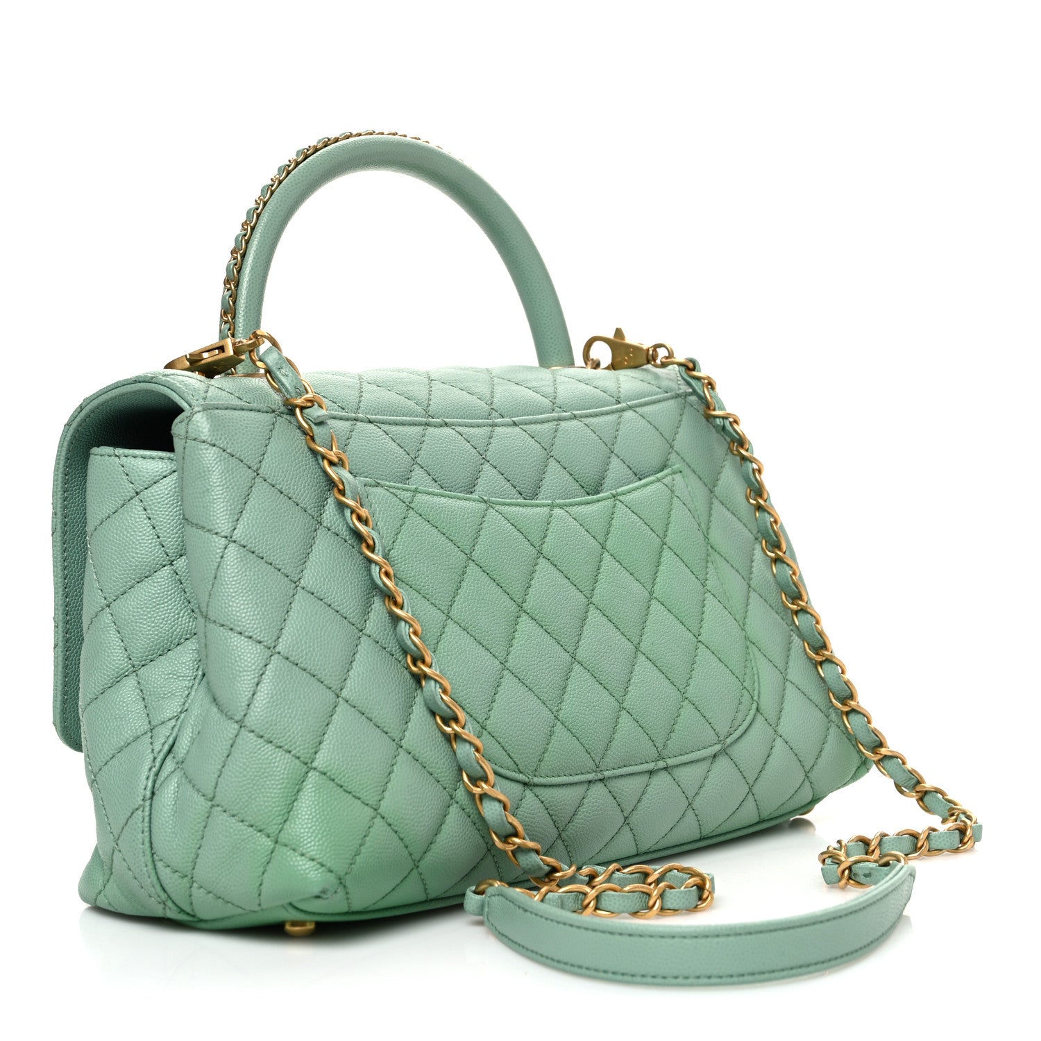 Chanel Caviar Quilted Small Coco Chain Handle Flap Light Green 3 of 10