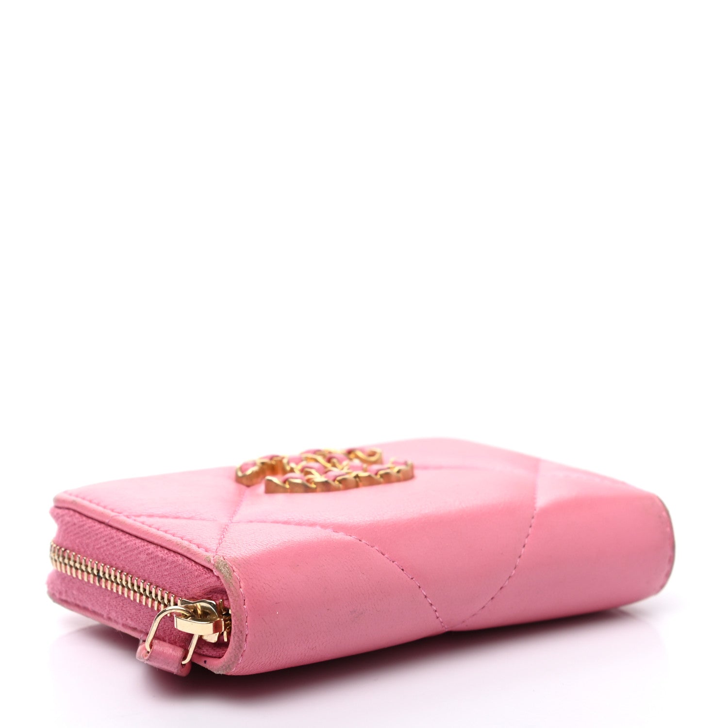 Chanel Lambskin Quilted Chanel 19 Zip Around Coin Purse Wallet Pink 8 of 25