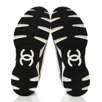 Chanel Calfskin CC Sneakers 38 Navy Blue White Light Burgundy 5 of 9