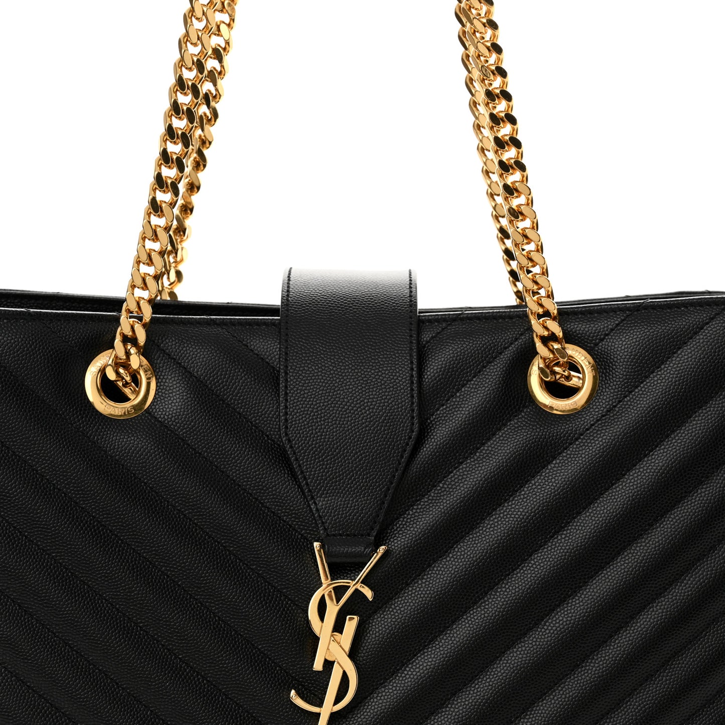 Grain De Poudre Matelasse Chevron Monogram Shopping Bag Black