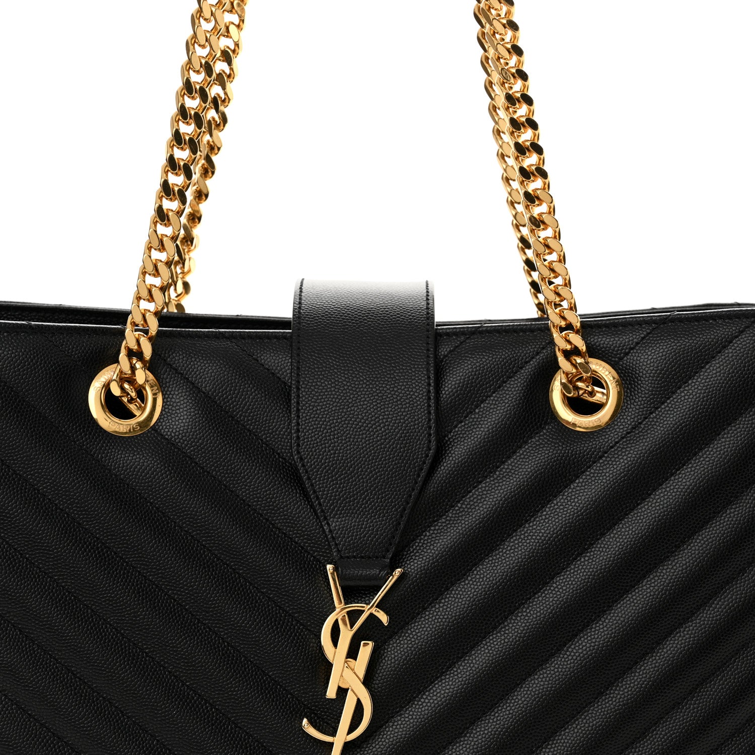 Saint Laurent Grain De Poudre Matelasse Chevron Monogram Shopping Bag Black 8 of 14