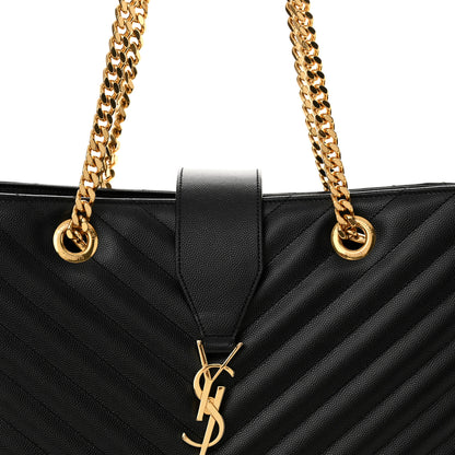 Saint Laurent Grain De Poudre Matelasse Chevron Monogram Shopping Bag Black 8 of 14