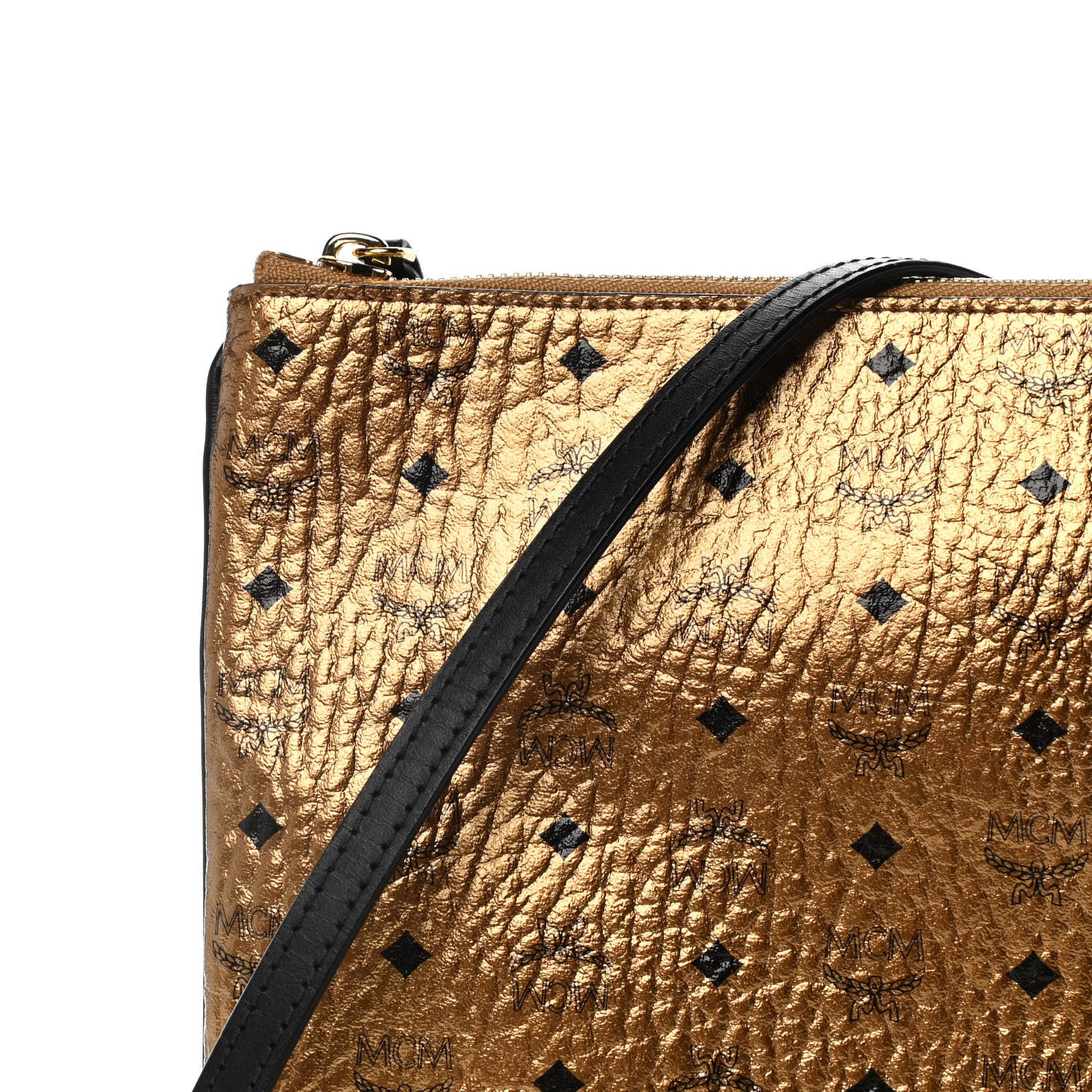 MCM Metallic Visetos Medium Crossbody Pouch Gold 8 of 11