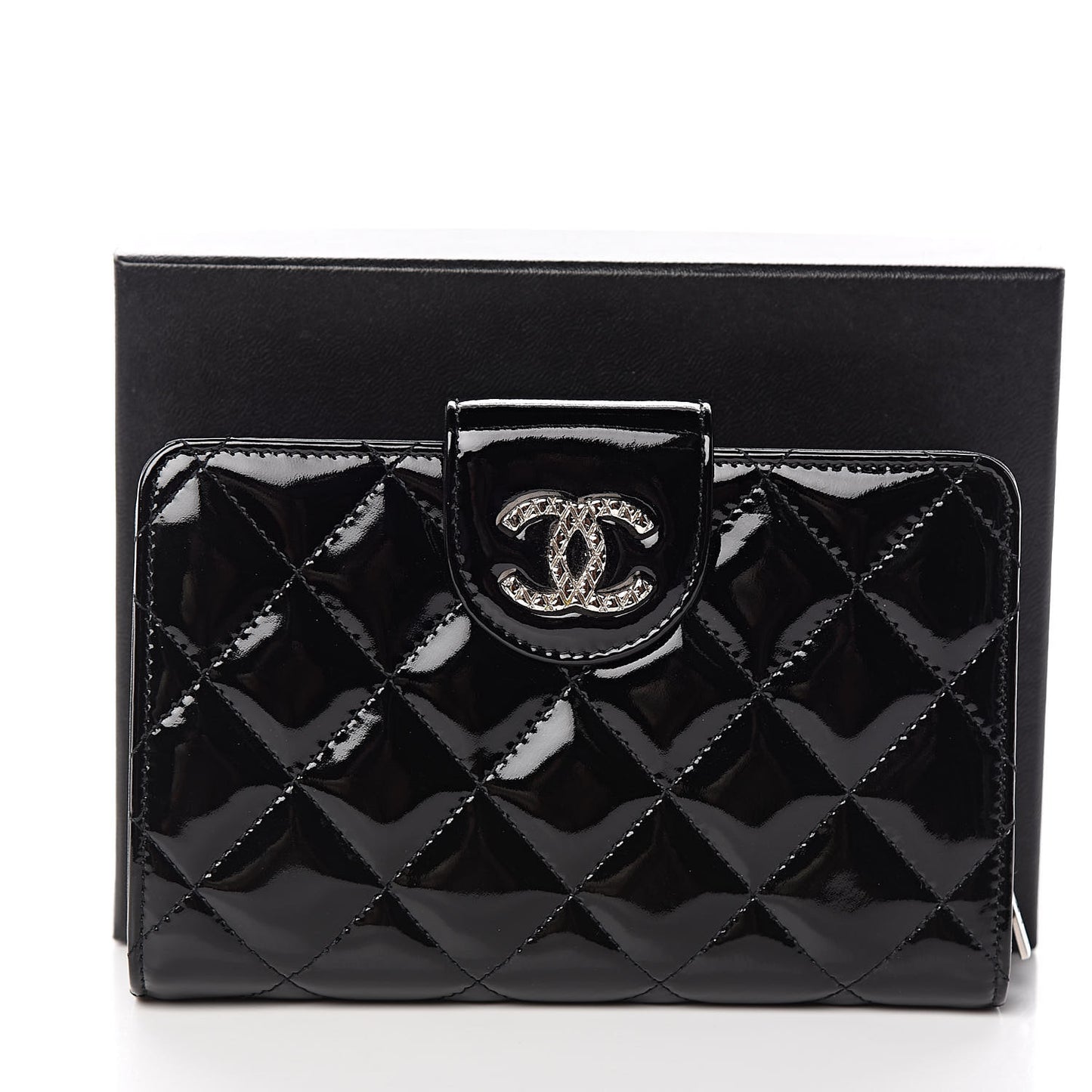 Patent Quilted Brilliant Zipped Pocket Wallet Black