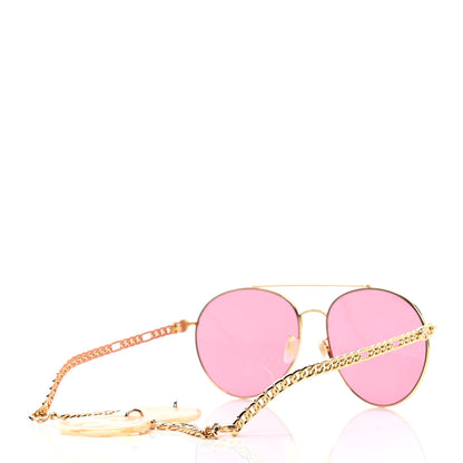 Gucci Aviator Charm Chain GG0725S Sunglasses Gold Pink 4 of 5