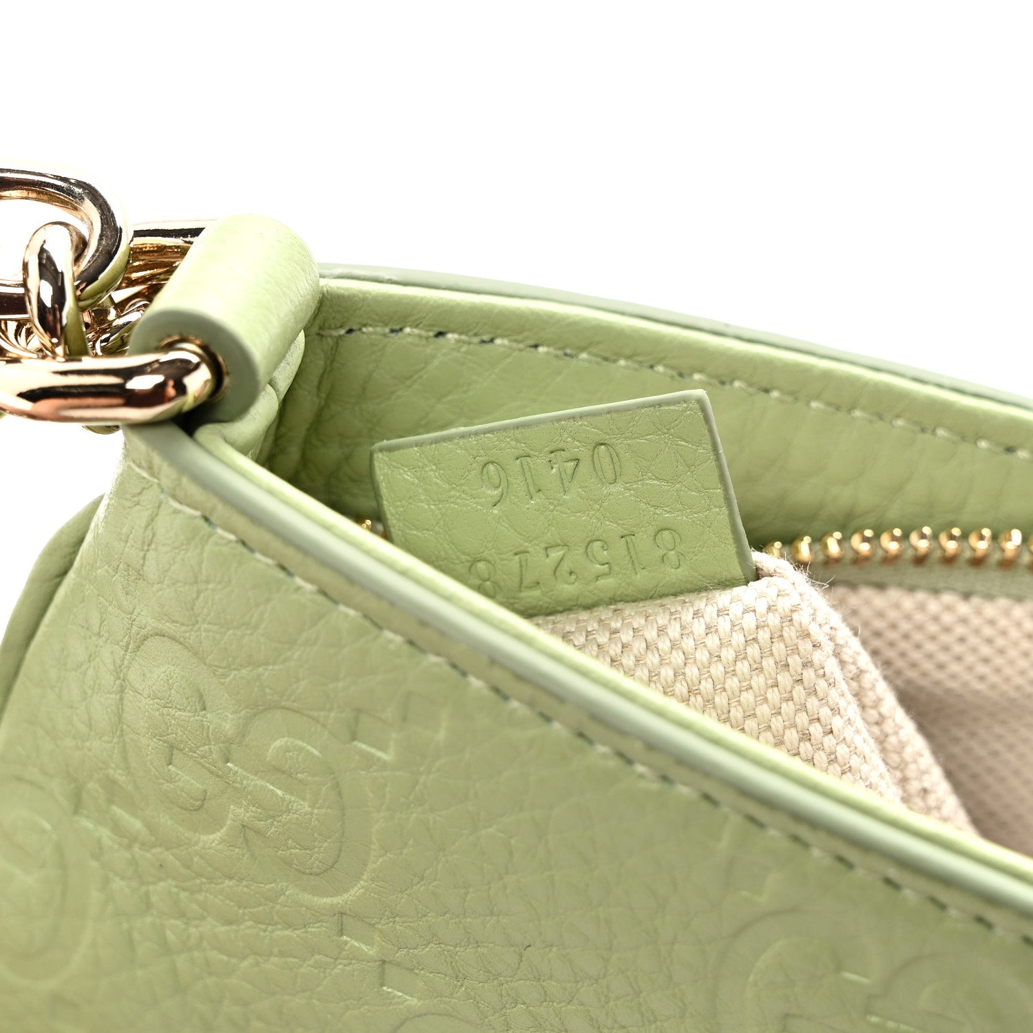 Gucci GG Grainy Calfskin Emblem Super Mini Shoulder Bag Sage Leaf 7 of 10