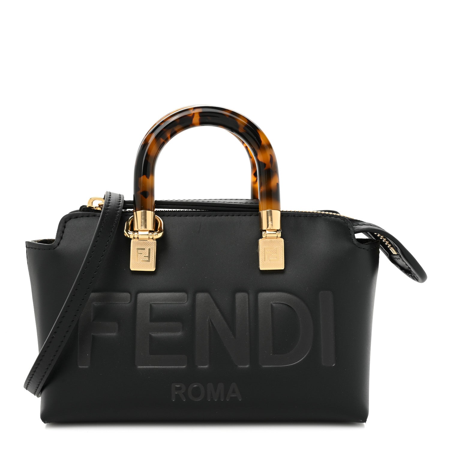 Fendi Vitello King Plexiglass Logo Embossed Mini By The Way Top Handle Boston Bag Black 1 of 13