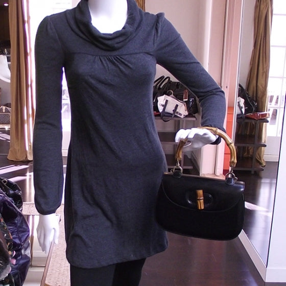 Leather Bamboo Handle Party Handbag Black