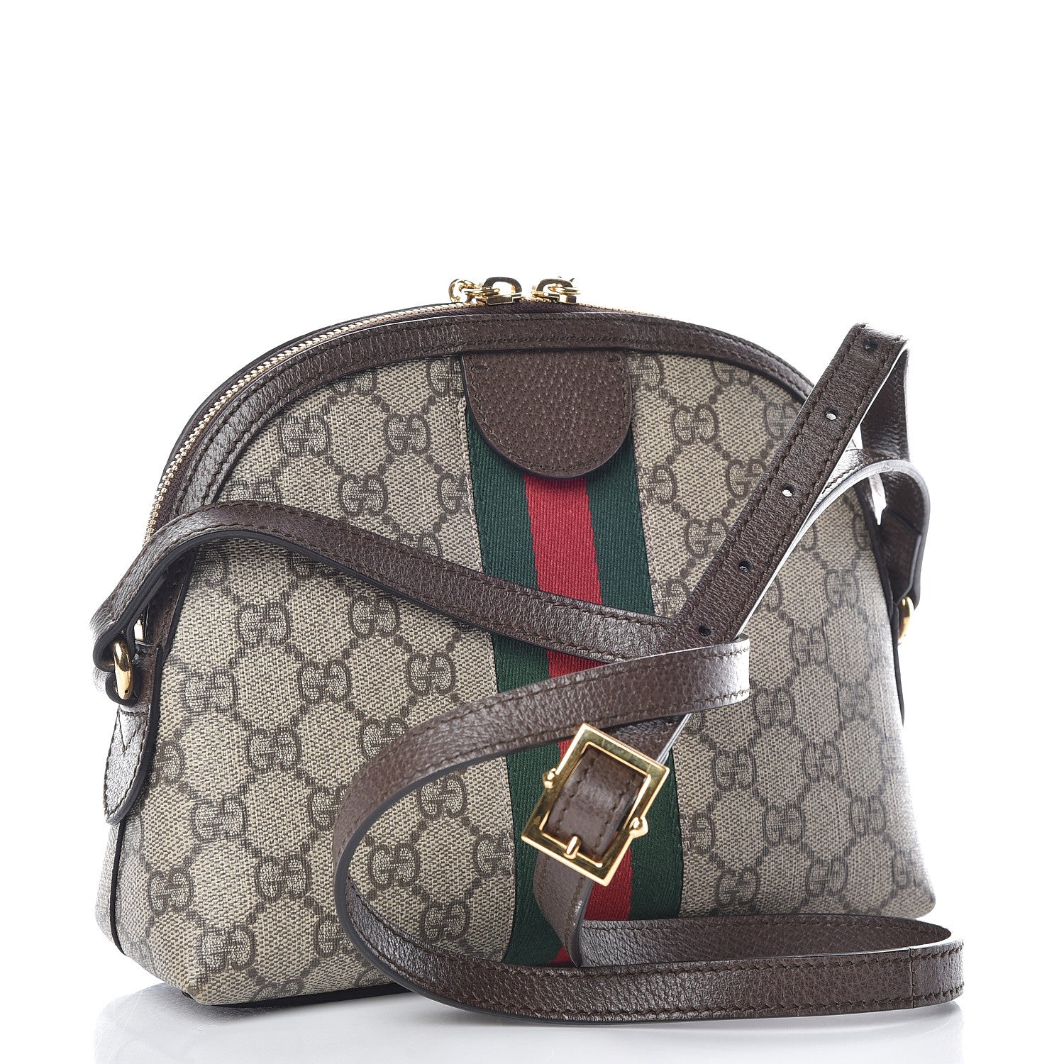 Gucci GG Supreme Monogram Textured Dollar Calfskin Web Small Ophidia Dome Shoulder Bag Beige Ebony New Acero 3 of 11