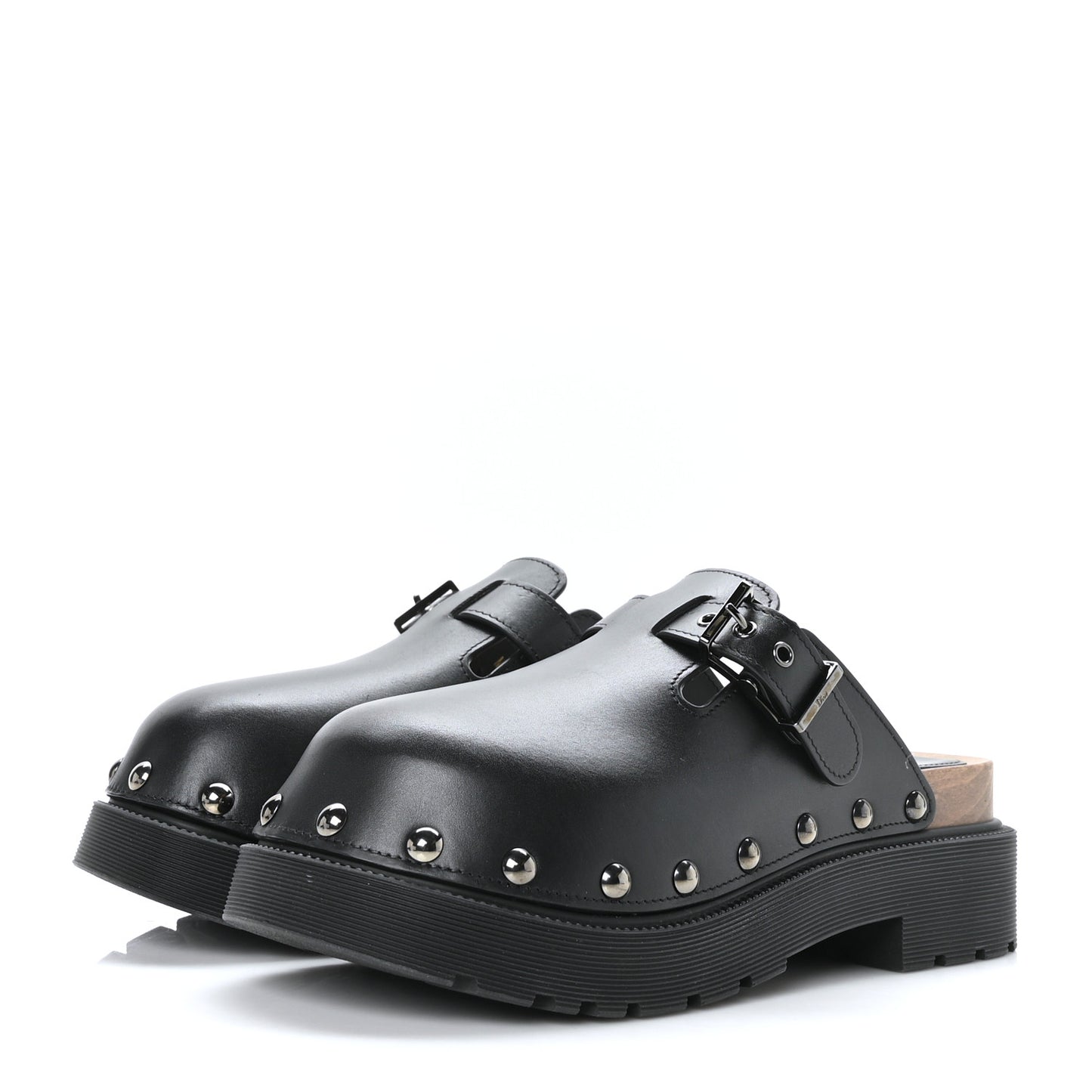 Calfskin Diorquake Buckled Lug Sole 15mm Clogs 38 Black