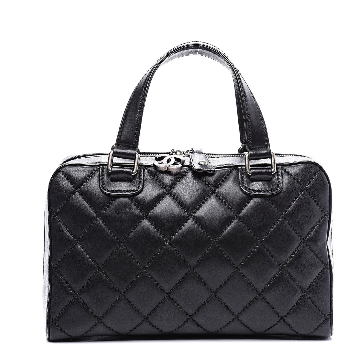 Calfskin Quilted Top Handle Bag Black