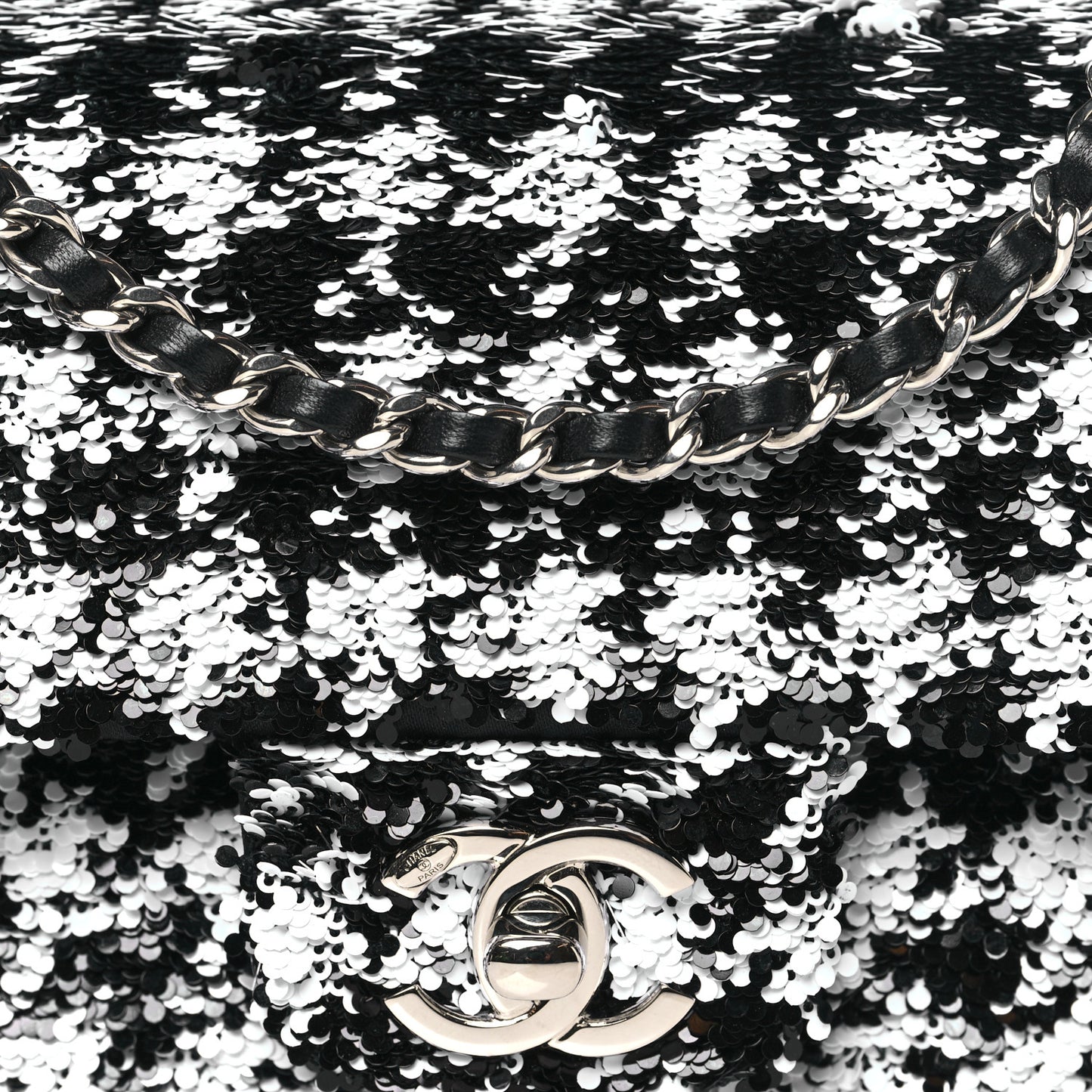 Sequin Mini Houndstooth Rectangular Flap Black White