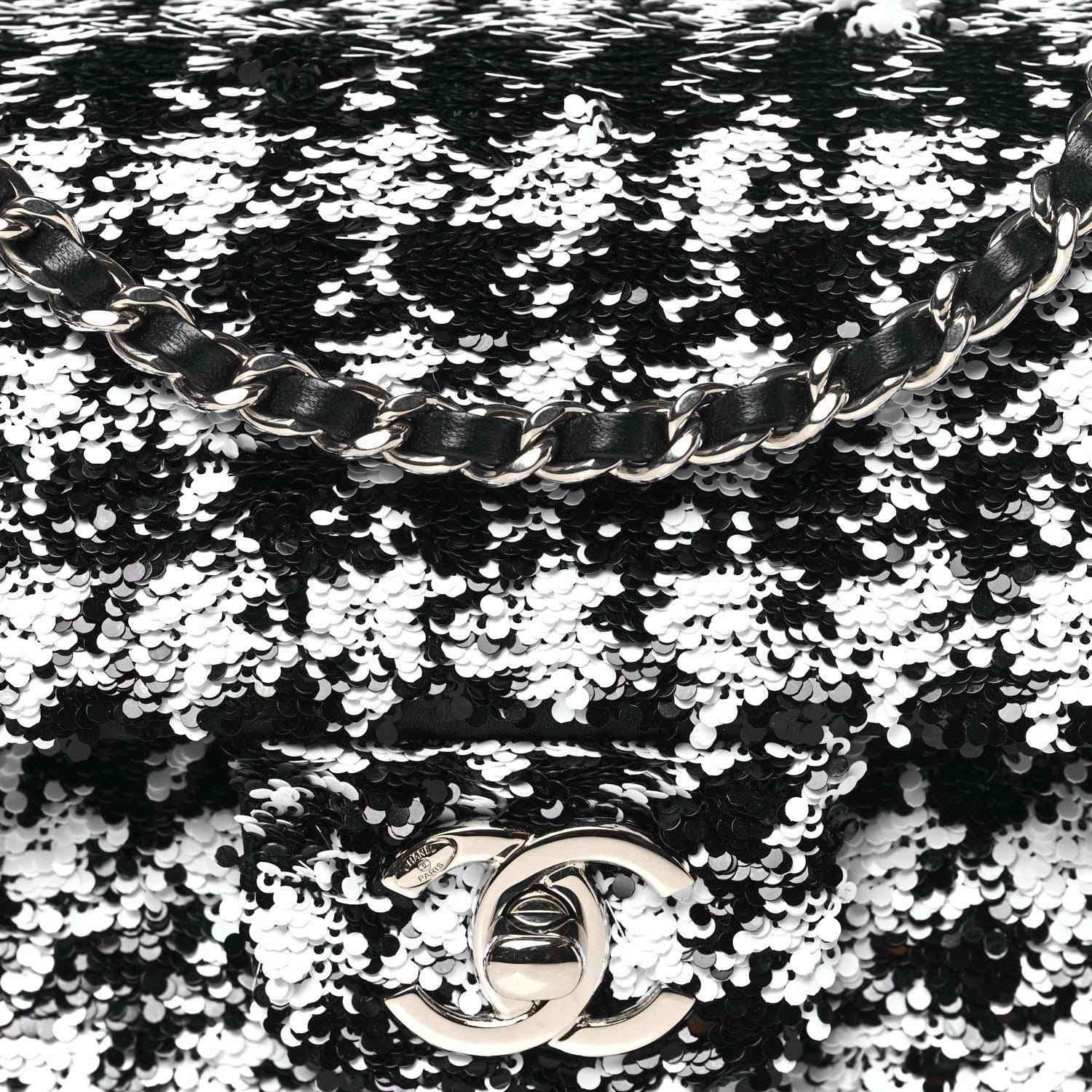 Chanel Sequin Mini Houndstooth Rectangular Flap Black White 8 of 11