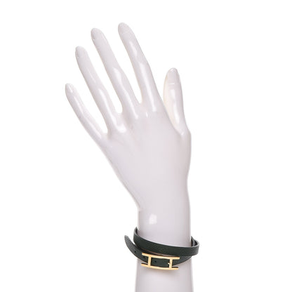 Hermes Epsom Behapi Double Tour Bracelet S Bleu Saphir Vert Anglais 2 of 5