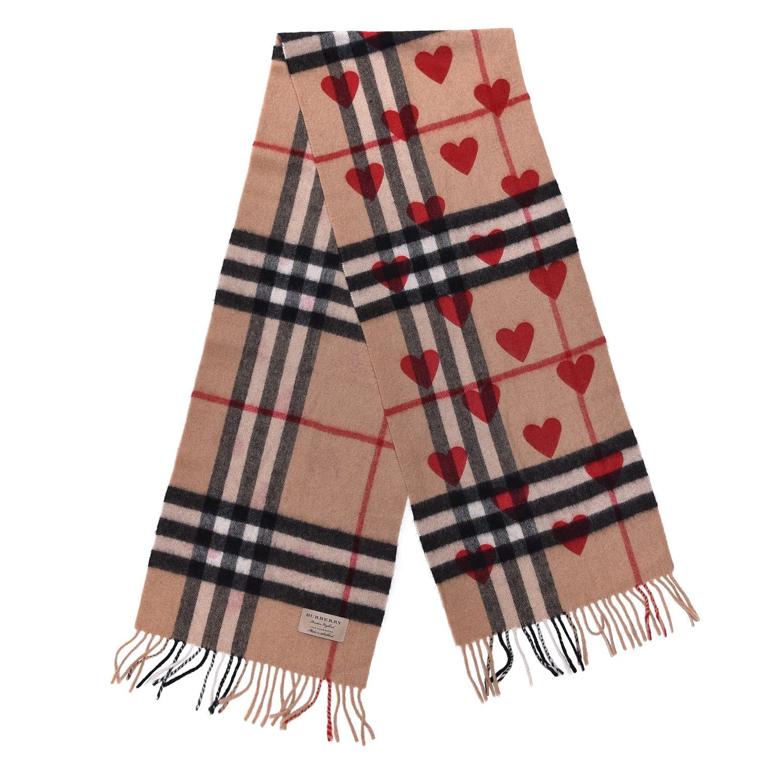 Burberry Cashmere Giant Heart Fringe Scarf Camel 3 of 4