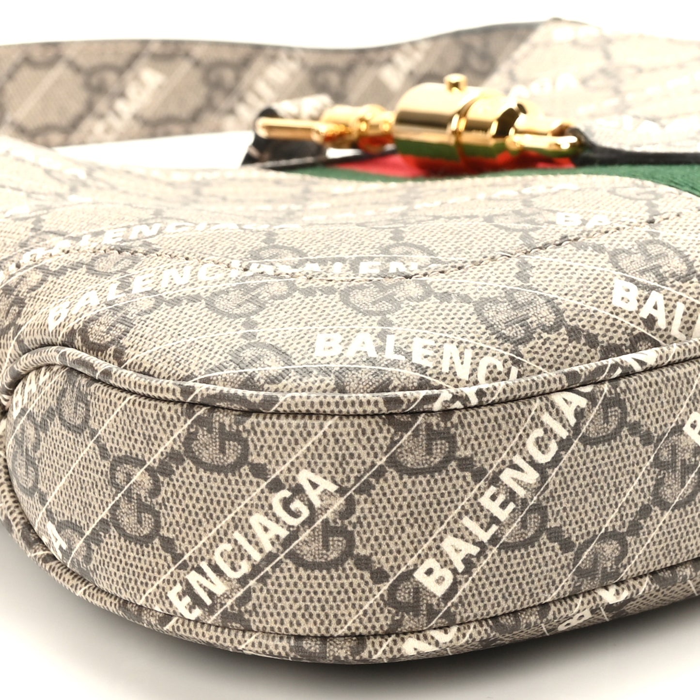 X BALENCIAGA GG Supreme Monogram Striped Logo Print Web Small Jackie 1961 Hobo Beige Ebony Mystic White