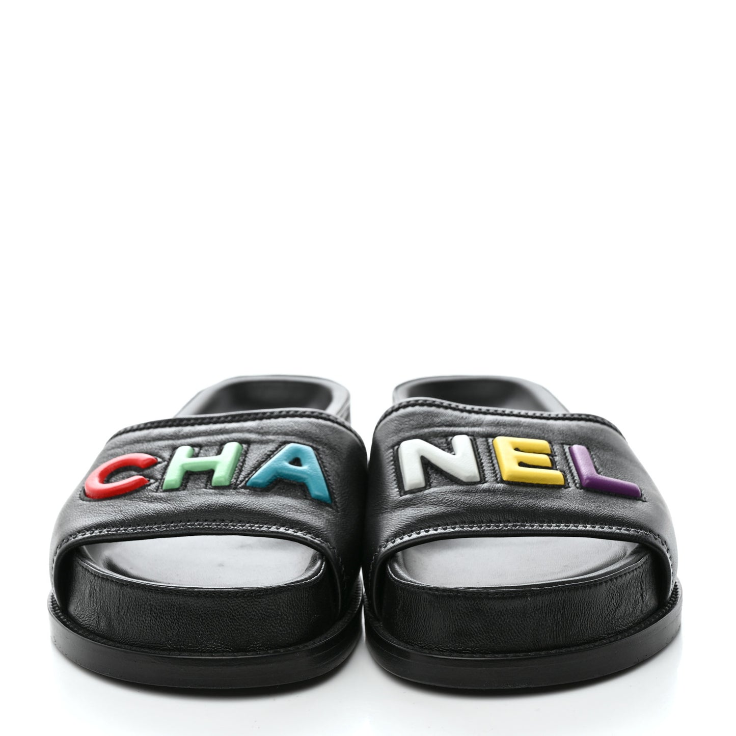 Lambskin Cha-Nel Mule Sandals 39 Black Multicolor